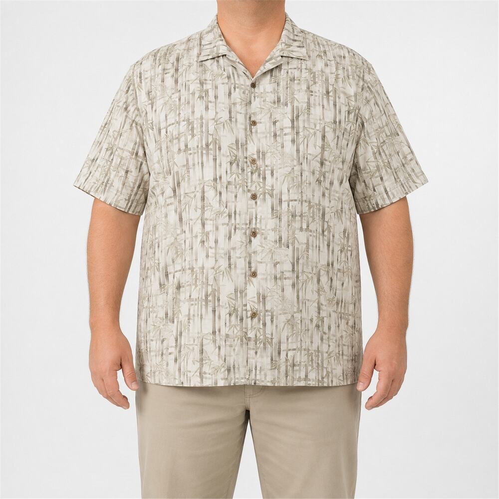 Joseph & Feiss Shirt Mens 2XL Beige Bamboo Silk Hawaiian Button Up Camp Casual